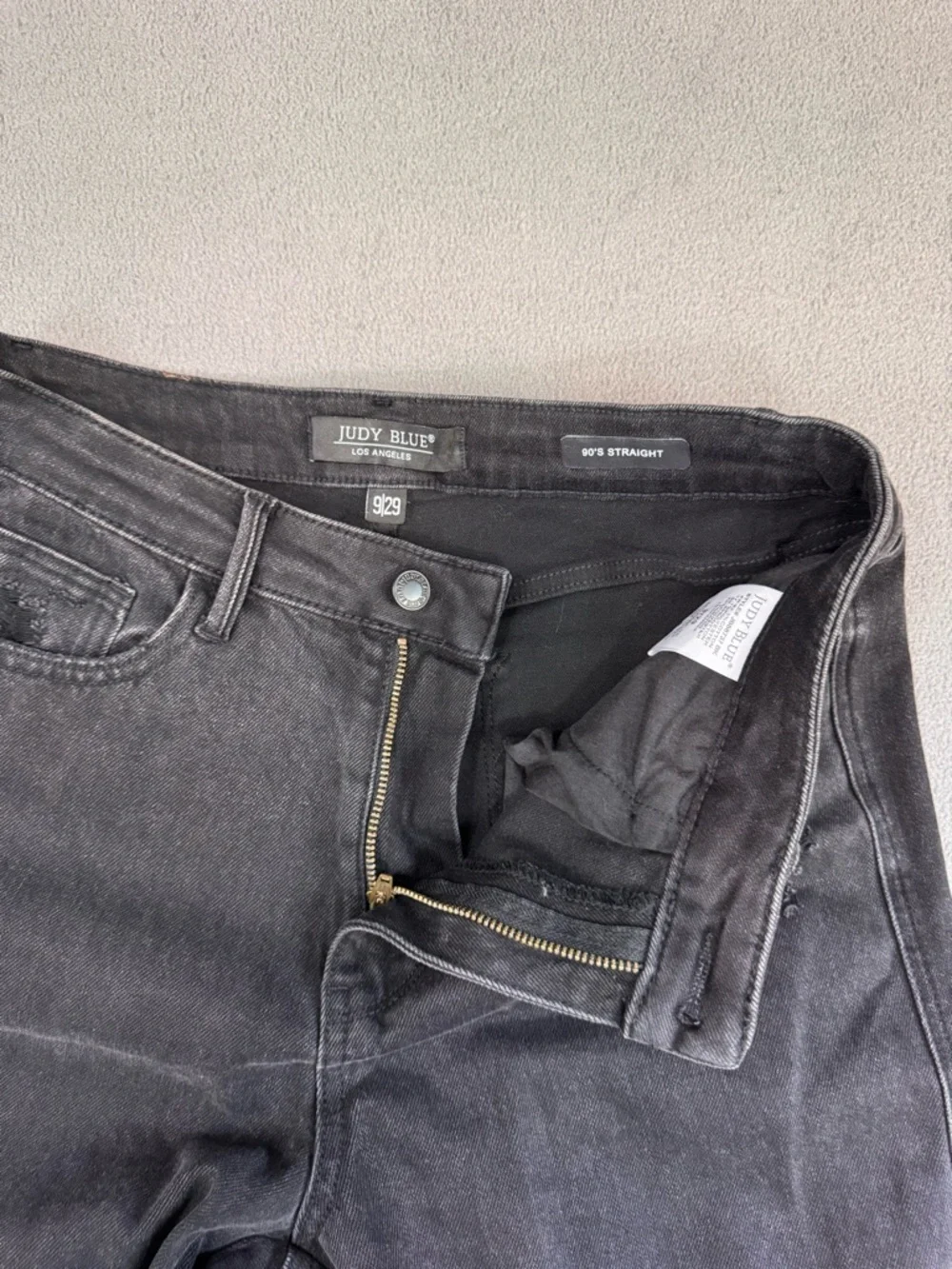 Judy Blue Charcoal Black Denim Distressed 90’s Straight Jeans, size 29 - Picture 10 of 16